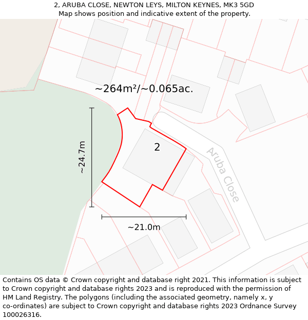 2, ARUBA CLOSE, NEWTON LEYS, MILTON KEYNES, MK3 5GD: Plot and title map