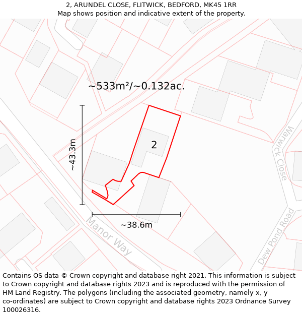 2, ARUNDEL CLOSE, FLITWICK, BEDFORD, MK45 1RR: Plot and title map