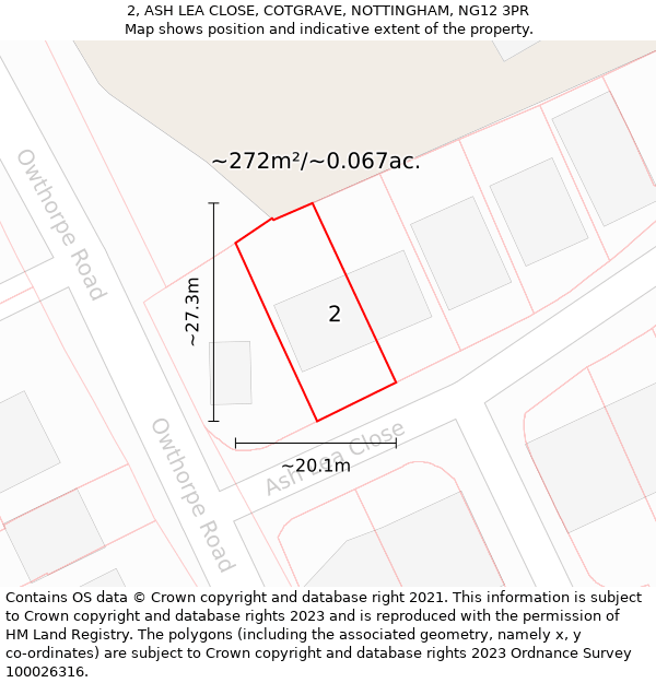 2, ASH LEA CLOSE, COTGRAVE, NOTTINGHAM, NG12 3PR: Plot and title map