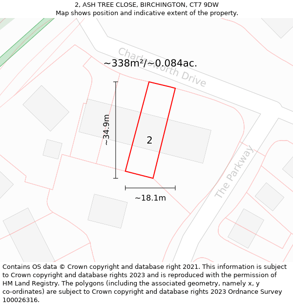 2, ASH TREE CLOSE, BIRCHINGTON, CT7 9DW: Plot and title map