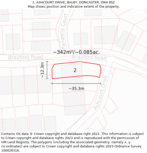 2, ASHCOURT DRIVE, BALBY, DONCASTER, DN4 8SZ: Plot and title map