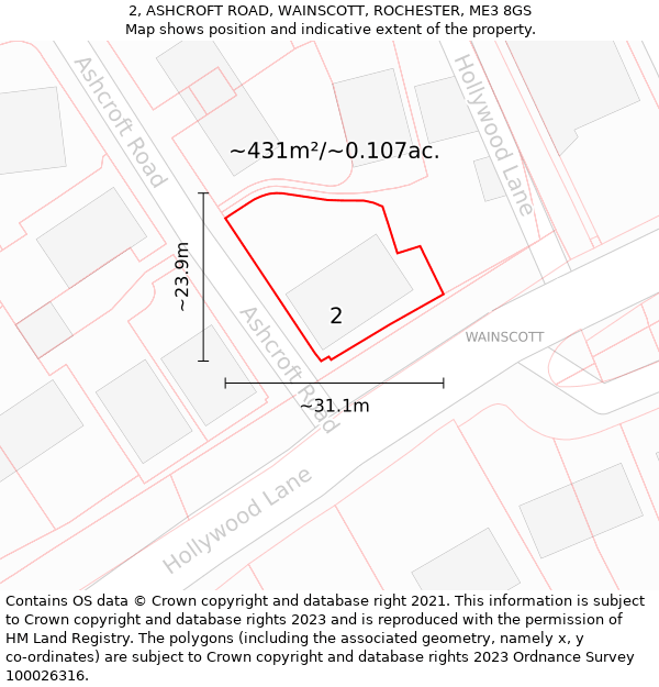 2, ASHCROFT ROAD, WAINSCOTT, ROCHESTER, ME3 8GS: Plot and title map