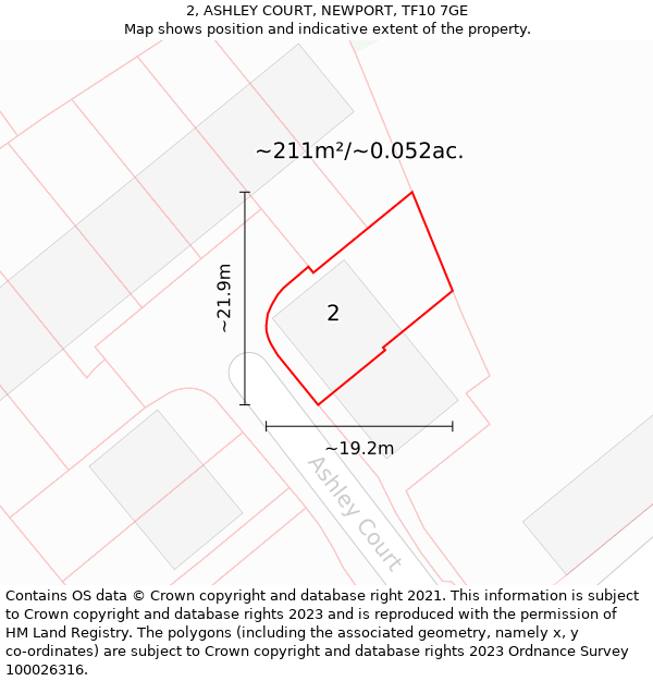 2, ASHLEY COURT, NEWPORT, TF10 7GE: Plot and title map