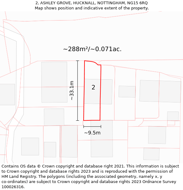 2, ASHLEY GROVE, HUCKNALL, NOTTINGHAM, NG15 6RQ: Plot and title map