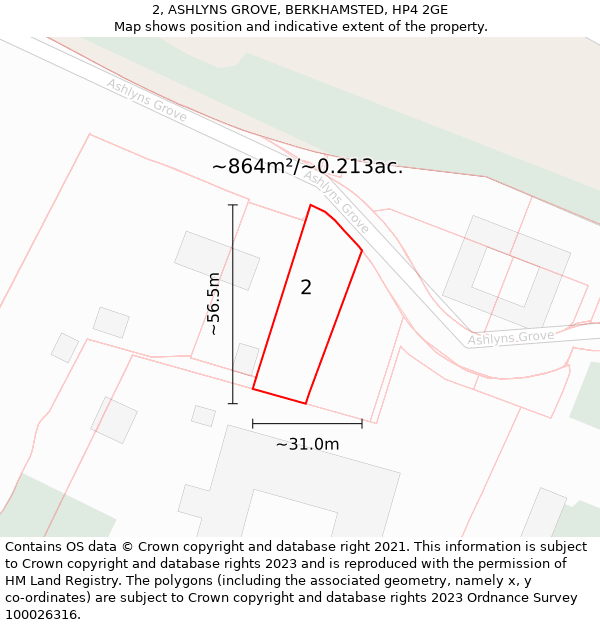 2, ASHLYNS GROVE, BERKHAMSTED, HP4 2GE: Plot and title map