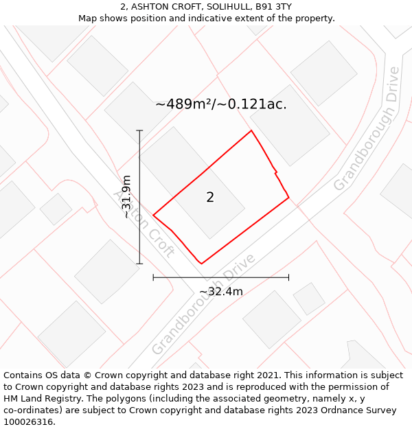 2, ASHTON CROFT, SOLIHULL, B91 3TY: Plot and title map