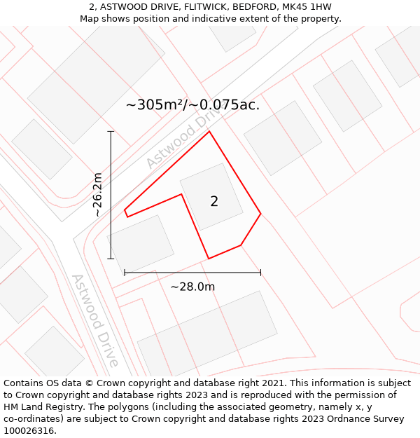 2, ASTWOOD DRIVE, FLITWICK, BEDFORD, MK45 1HW: Plot and title map