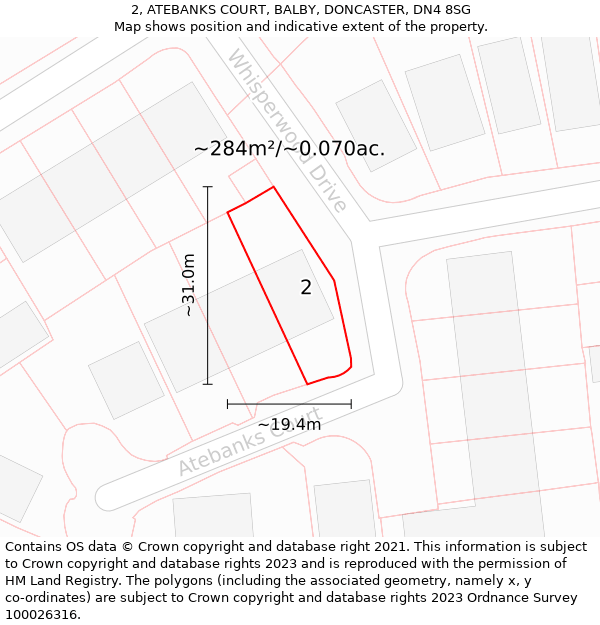 2, ATEBANKS COURT, BALBY, DONCASTER, DN4 8SG: Plot and title map