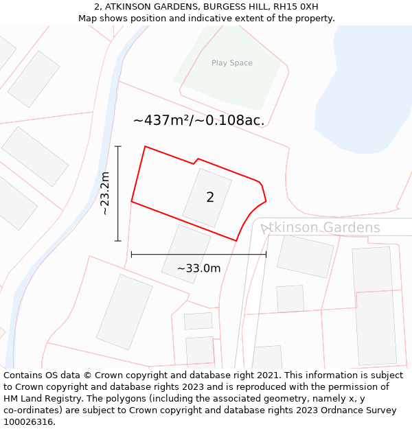 2, ATKINSON GARDENS, BURGESS HILL, RH15 0XH: Plot and title map