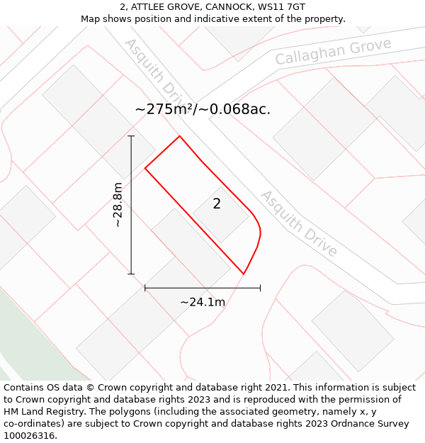 2, ATTLEE GROVE, CANNOCK, WS11 7GT: Plot and title map