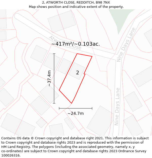 2, ATWORTH CLOSE, REDDITCH, B98 7NX: Plot and title map