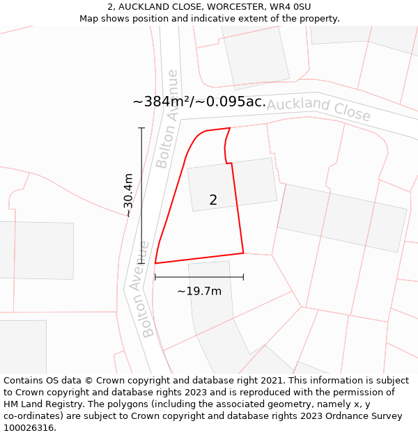 2, AUCKLAND CLOSE, WORCESTER, WR4 0SU: Plot and title map