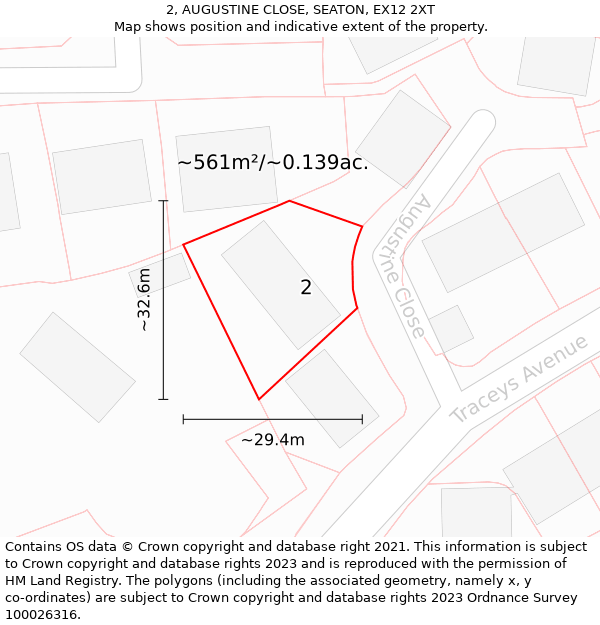 2, AUGUSTINE CLOSE, SEATON, EX12 2XT: Plot and title map