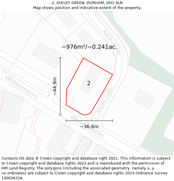 2, AYKLEY GREEN, DURHAM, DH1 4LN: Plot and title map