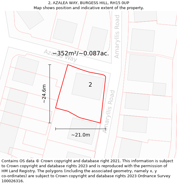 2, AZALEA WAY, BURGESS HILL, RH15 0UP: Plot and title map