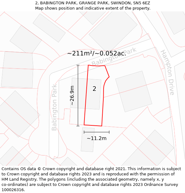 2, BABINGTON PARK, GRANGE PARK, SWINDON, SN5 6EZ: Plot and title map