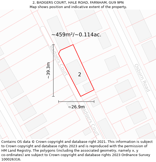 2, BADGERS COURT, HALE ROAD, FARNHAM, GU9 9PN: Plot and title map