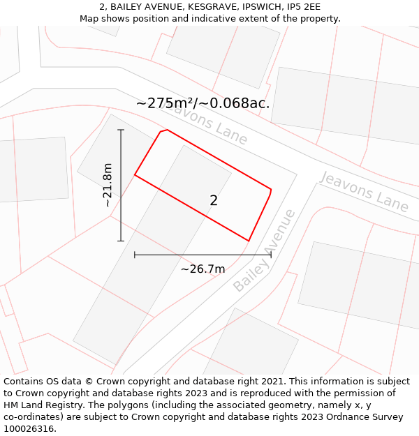 2, BAILEY AVENUE, KESGRAVE, IPSWICH, IP5 2EE: Plot and title map