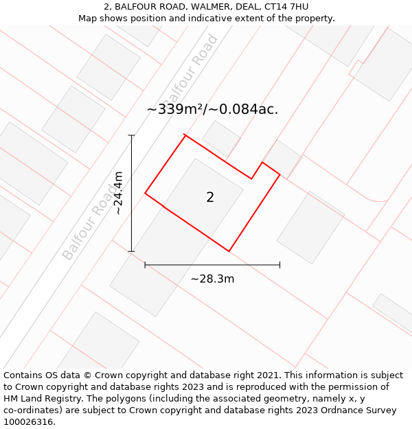 2, BALFOUR ROAD, WALMER, DEAL, CT14 7HU: Plot and title map