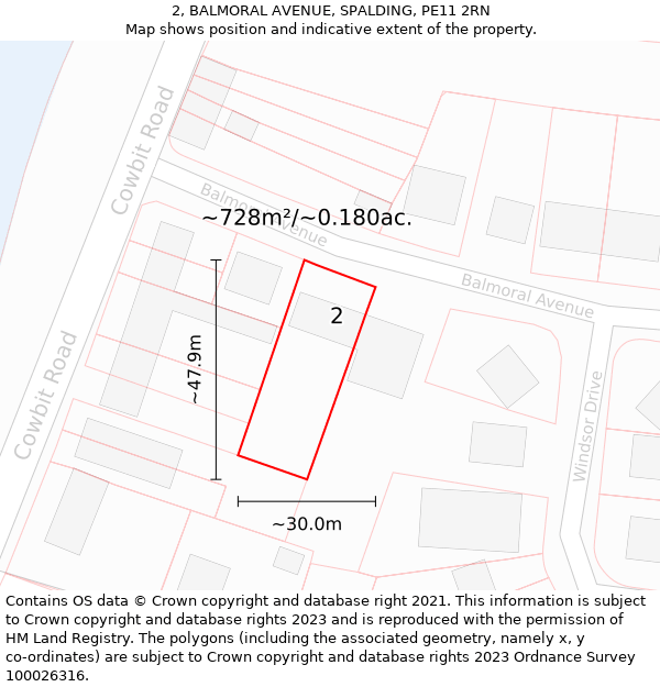 2, BALMORAL AVENUE, SPALDING, PE11 2RN: Plot and title map