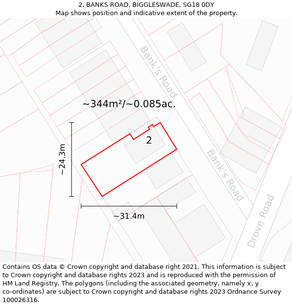 2, BANKS ROAD, BIGGLESWADE, SG18 0DY: Plot and title map