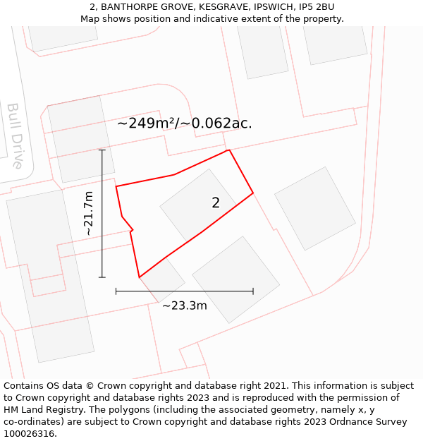 2, BANTHORPE GROVE, KESGRAVE, IPSWICH, IP5 2BU: Plot and title map