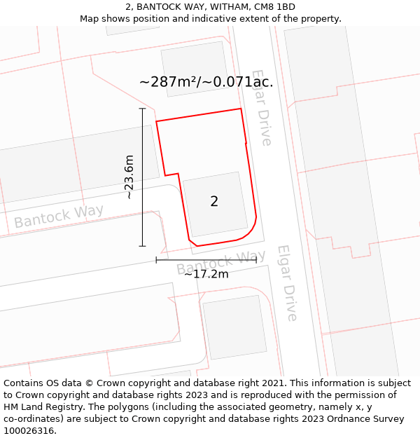 2, BANTOCK WAY, WITHAM, CM8 1BD: Plot and title map