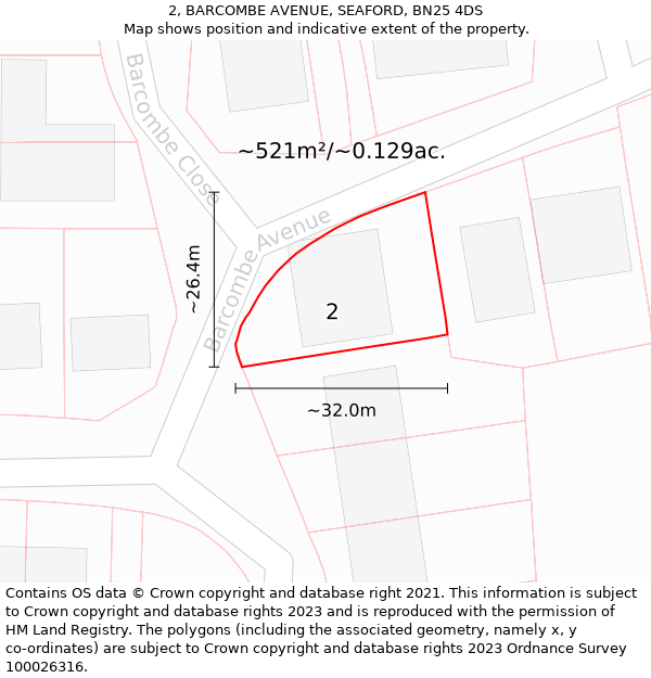 2, BARCOMBE AVENUE, SEAFORD, BN25 4DS: Plot and title map