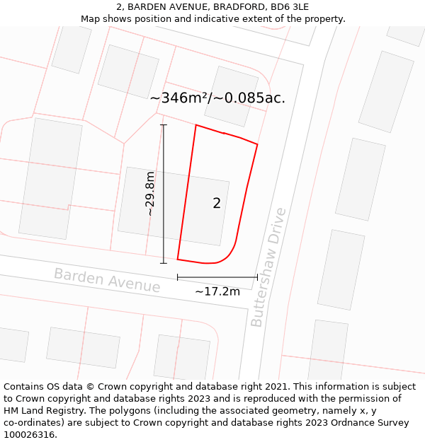 2, BARDEN AVENUE, BRADFORD, BD6 3LE: Plot and title map