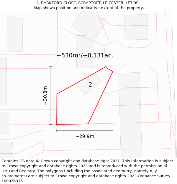 2, BARKFORD CLOSE, SCRAPTOFT, LEICESTER, LE7 9SL: Plot and title map