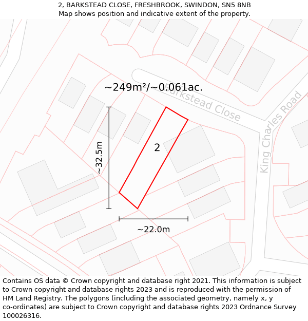 2, BARKSTEAD CLOSE, FRESHBROOK, SWINDON, SN5 8NB: Plot and title map