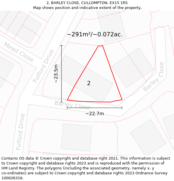 2, BARLEY CLOSE, CULLOMPTON, EX15 1RS: Plot and title map