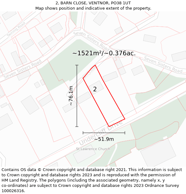 2, BARN CLOSE, VENTNOR, PO38 1UT: Plot and title map