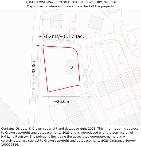 2, BARN OWL WAY, BICTON HEATH, SHREWSBURY, SY3 5FA: Plot and title map