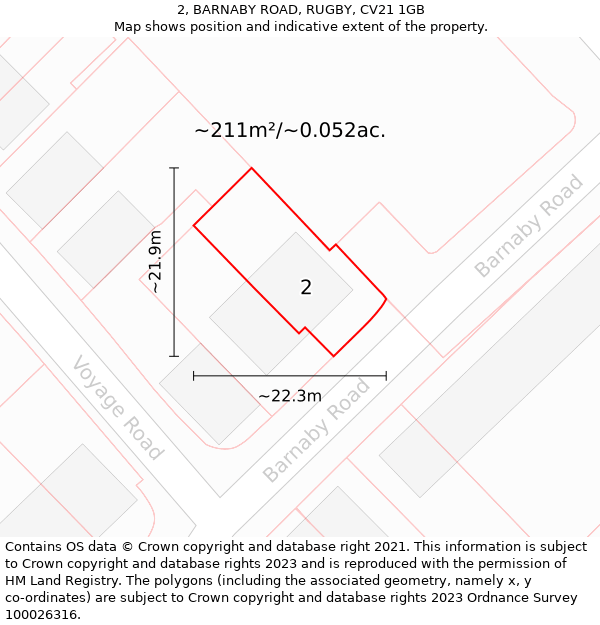 2, BARNABY ROAD, RUGBY, CV21 1GB: Plot and title map