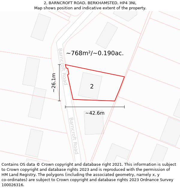 2, BARNCROFT ROAD, BERKHAMSTED, HP4 3NL: Plot and title map