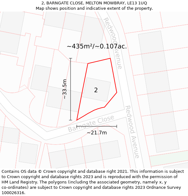 2, BARNGATE CLOSE, MELTON MOWBRAY, LE13 1UQ: Plot and title map