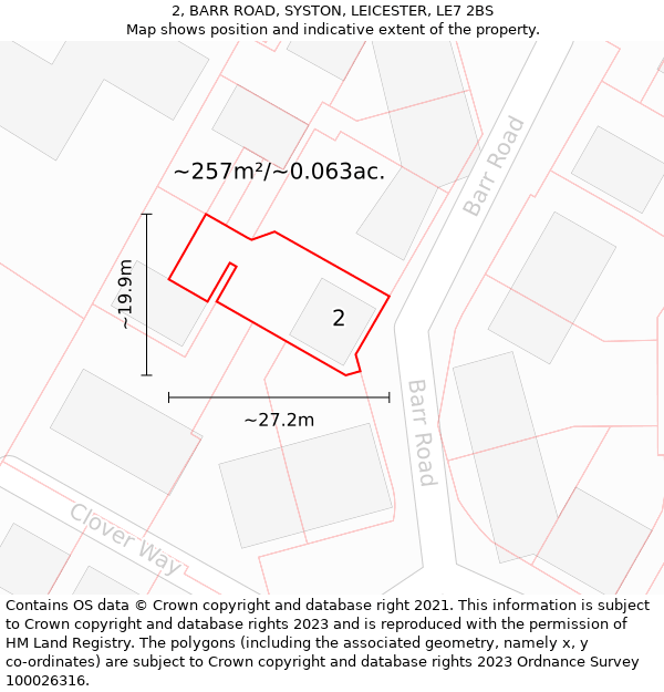 2, BARR ROAD, SYSTON, LEICESTER, LE7 2BS: Plot and title map