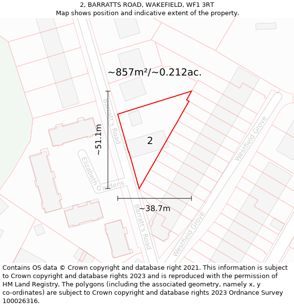 2, BARRATTS ROAD, WAKEFIELD, WF1 3RT: Plot and title map