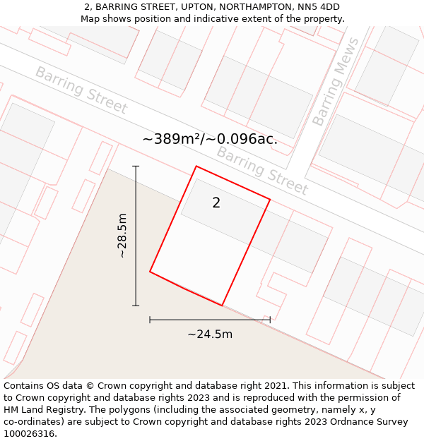 2, BARRING STREET, UPTON, NORTHAMPTON, NN5 4DD: Plot and title map