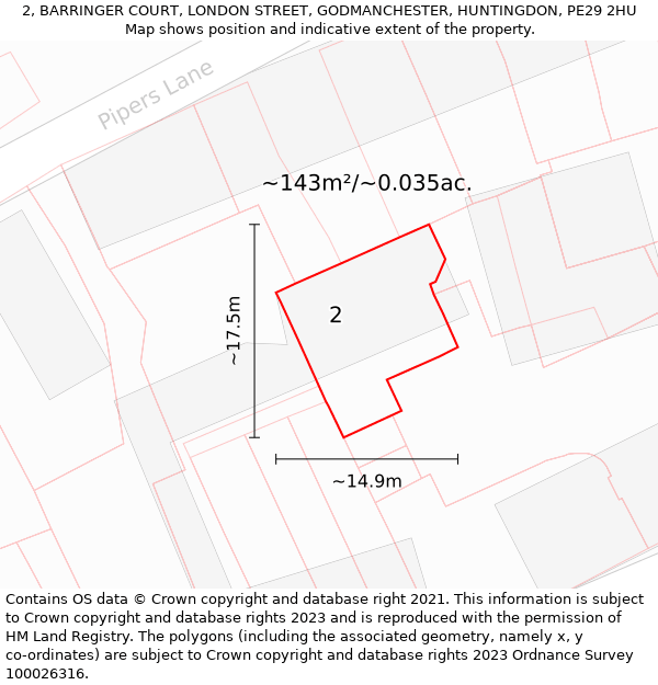 2, BARRINGER COURT, LONDON STREET, GODMANCHESTER, HUNTINGDON, PE29 2HU: Plot and title map