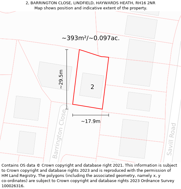 2, BARRINGTON CLOSE, LINDFIELD, HAYWARDS HEATH, RH16 2NR: Plot and title map
