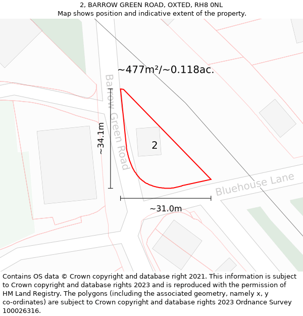 2, BARROW GREEN ROAD, OXTED, RH8 0NL: Plot and title map