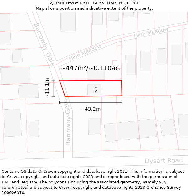 2, BARROWBY GATE, GRANTHAM, NG31 7LT: Plot and title map