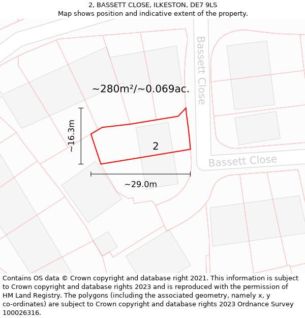 2, BASSETT CLOSE, ILKESTON, DE7 9LS: Plot and title map