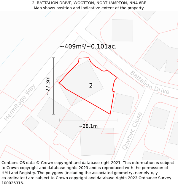 2, BATTALION DRIVE, WOOTTON, NORTHAMPTON, NN4 6RB: Plot and title map