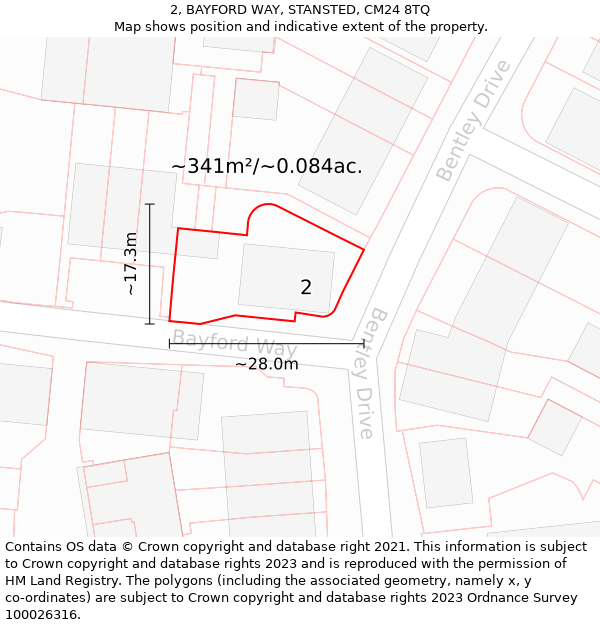 2, BAYFORD WAY, STANSTED, CM24 8TQ: Plot and title map