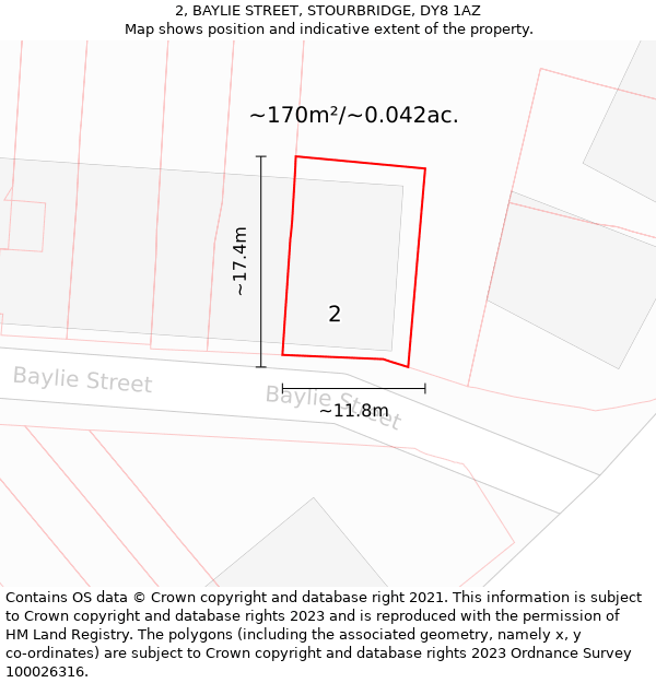 2, BAYLIE STREET, STOURBRIDGE, DY8 1AZ: Plot and title map