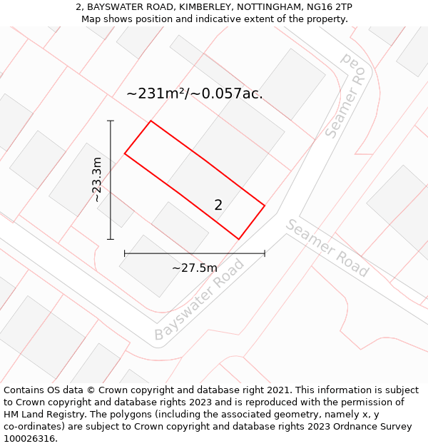 2, BAYSWATER ROAD, KIMBERLEY, NOTTINGHAM, NG16 2TP: Plot and title map