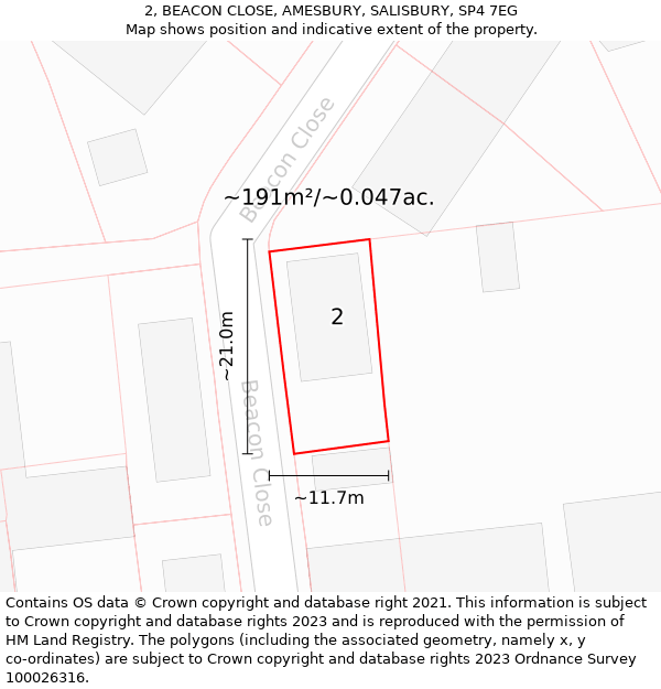 2, BEACON CLOSE, AMESBURY, SALISBURY, SP4 7EG: Plot and title map